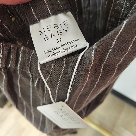Mebie Baby Charcoal Stripe Linen Cotton Overalls 3T - Picture 3 of 4
